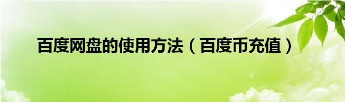 百度网盘的使用方法（百度币充值）