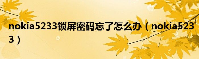 nokia5233锁屏密码忘了怎么办（nokia5233）